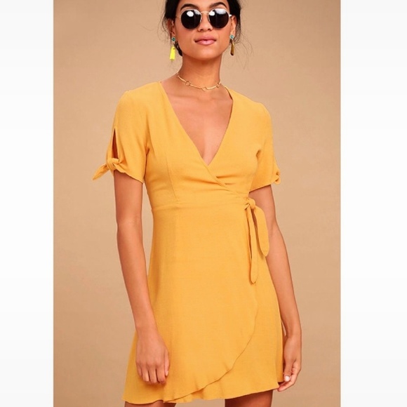Lulus Dresses & Skirts - Lulu's My Philosophy Golden Yellow Wrap Dress